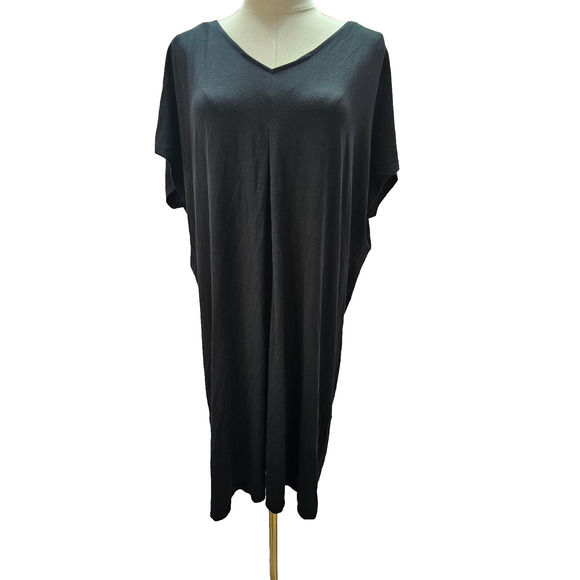 J. JILL Wearever Collection Solid Black Pleated Front Dress Size Large Petite LP - Picture 1 of 4